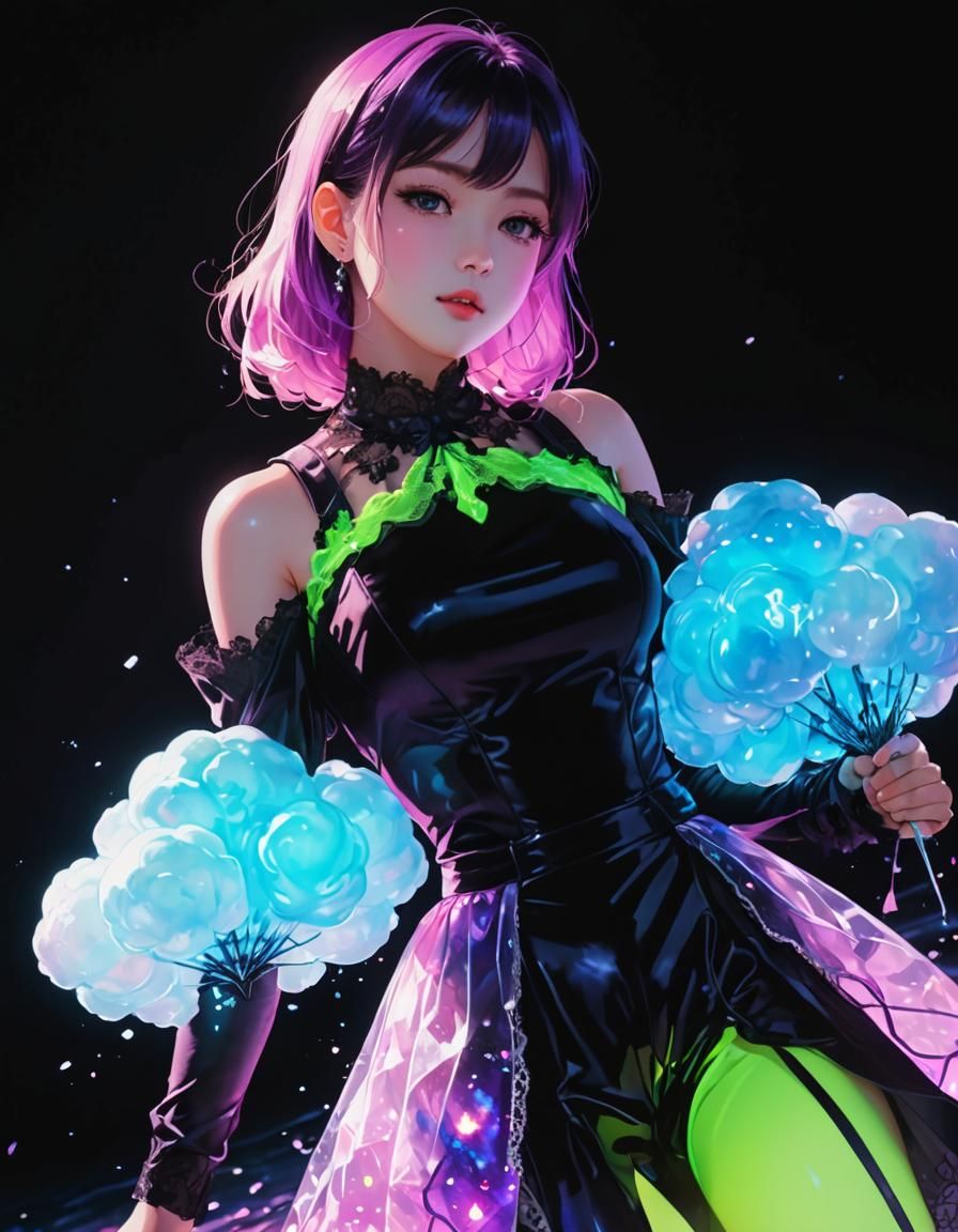 Neon Beach Scene in Watercolor Style