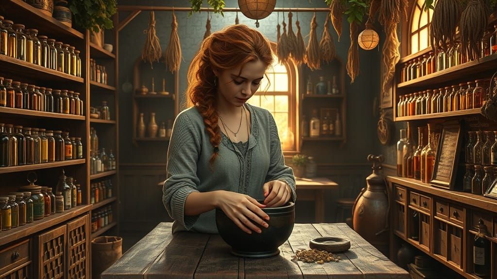 Medieval Apothecary Woman in Lush Braid