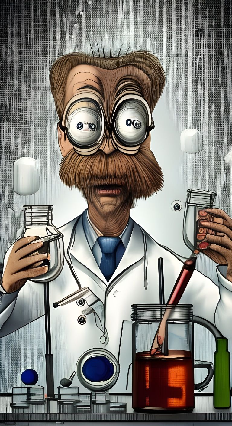 Mad Scientist in Laboratory, Rococo Watercolor