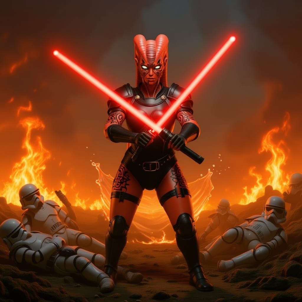 Twi'lek Woman With Red Skin and White Eyes