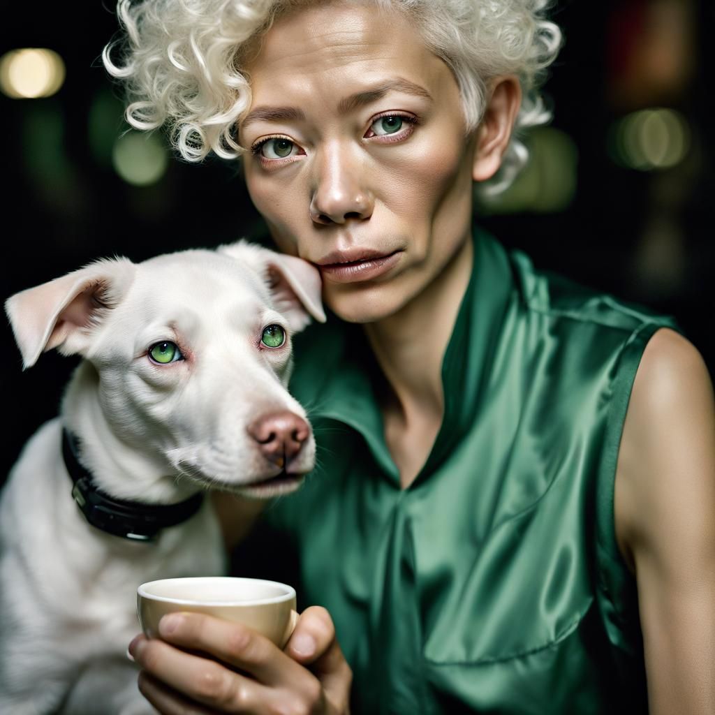 Intense Portrait of Singaporean Woman Sipping Espresso