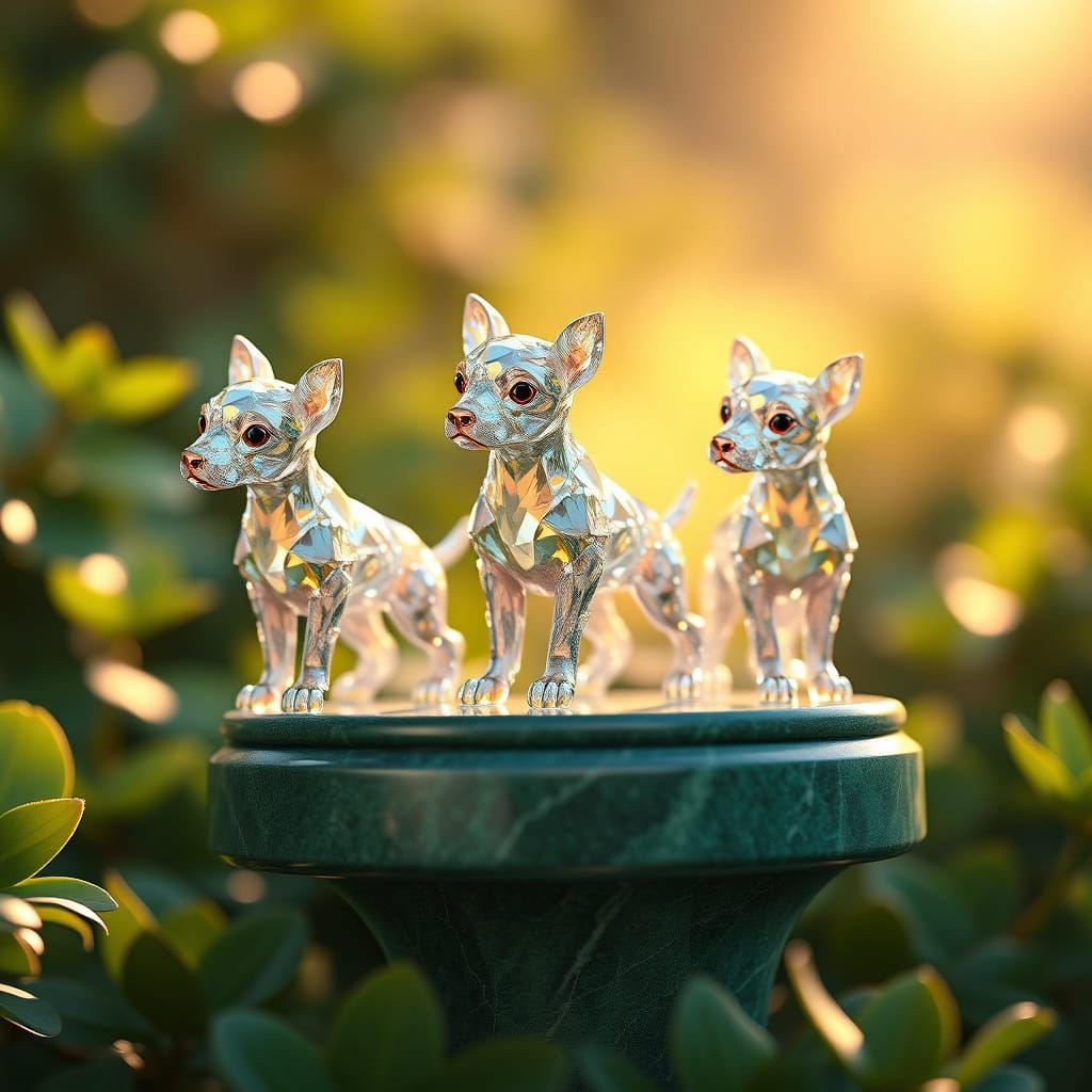 Diamond Canine Figurines in Emerald Luxury
