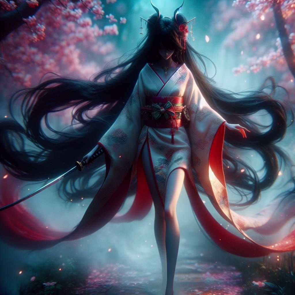 Enigmatic Kitsune in Mystic Cherry Blossom Hush