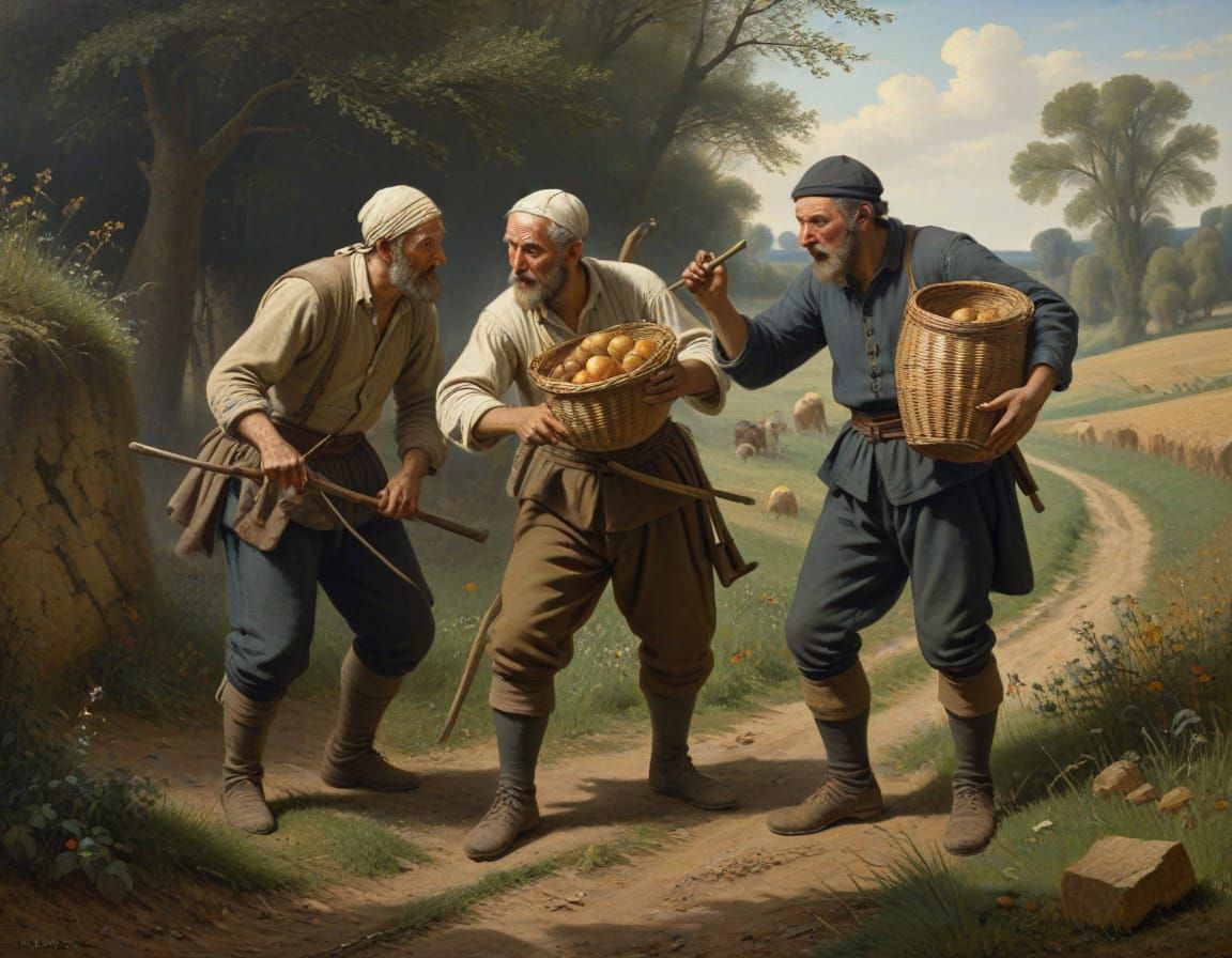 Farmers Playing Cards in Realist Style