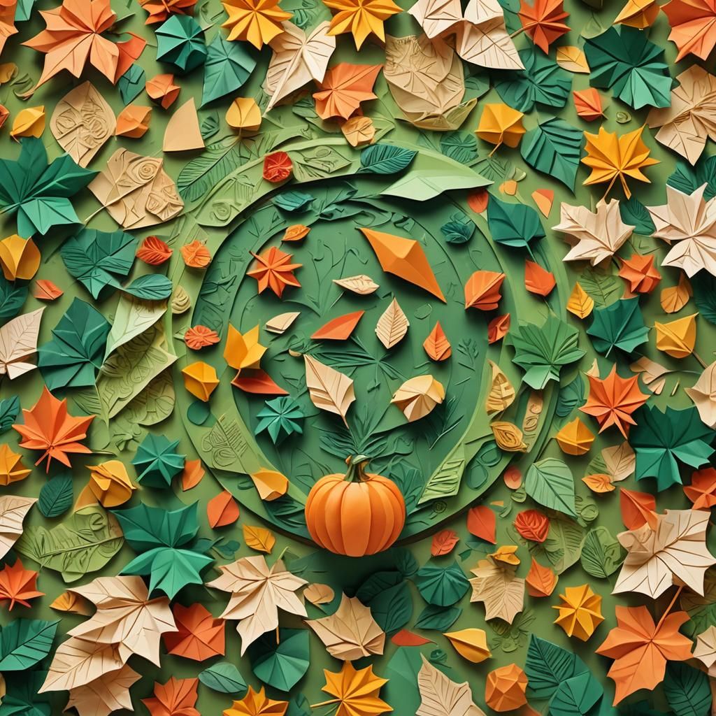 Orange Paper Pumpkin Collage in Digital Matte Painting