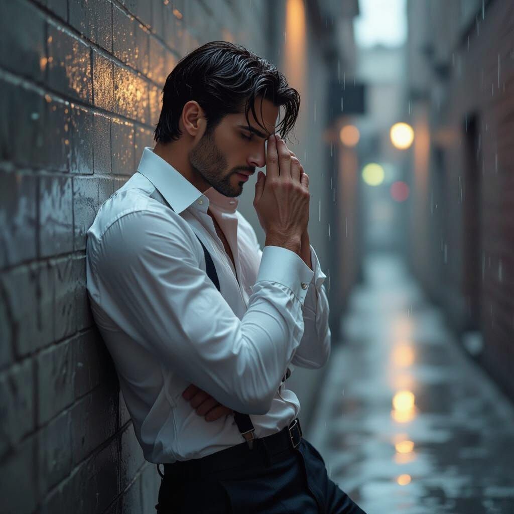 Vampire in Rain-Slicked Alley: Digital Art