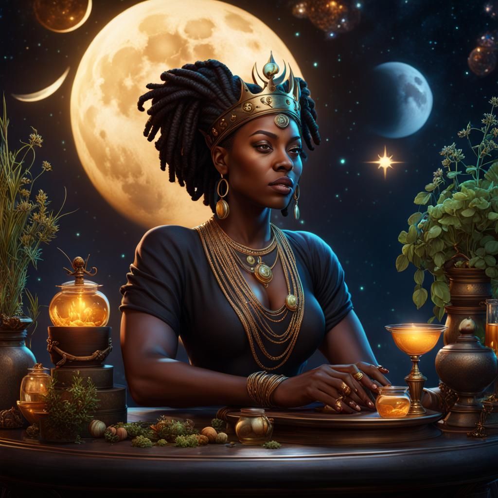 Taurus Woman with Horns, Herbs and Potions