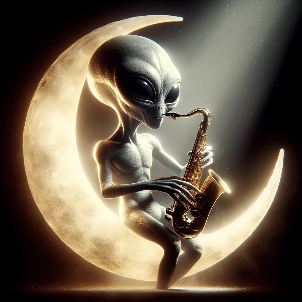 Alien Saxophonist on Moon in Romantic Style