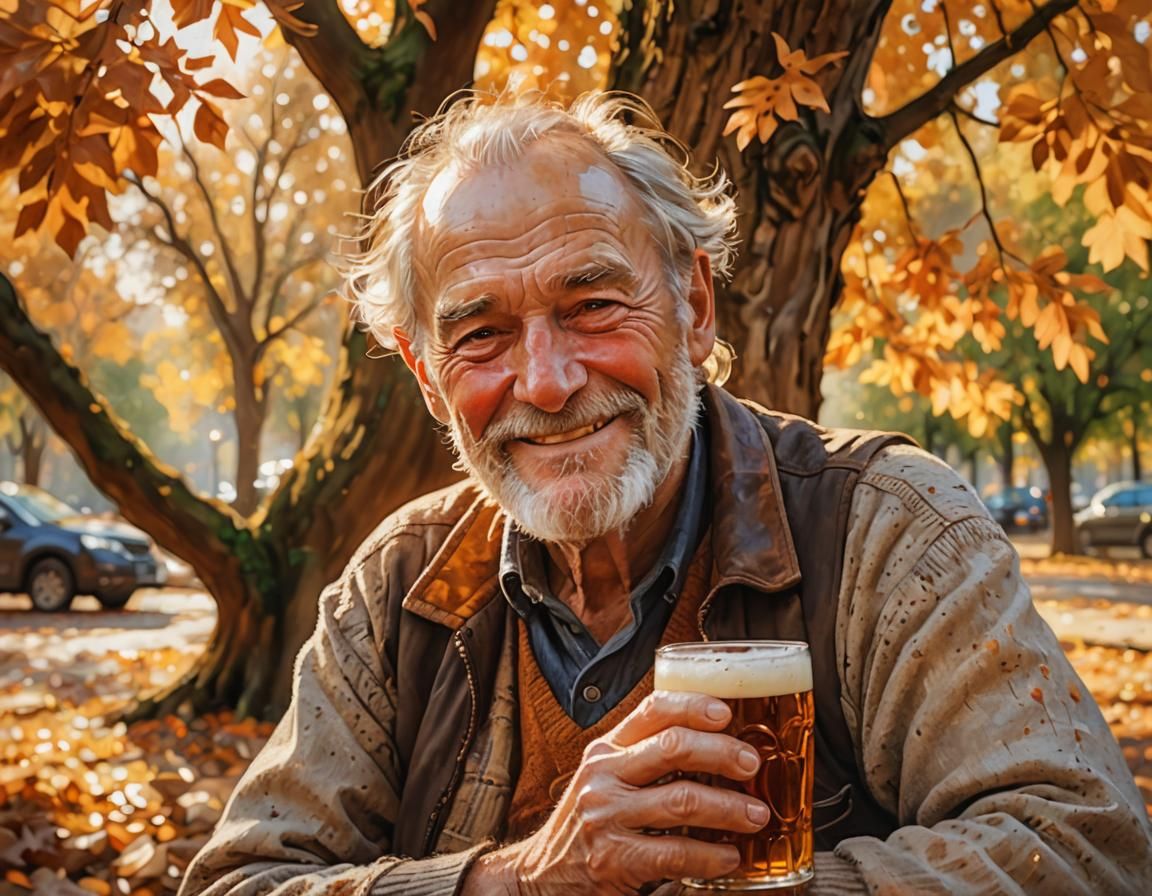 Golden Portrait of Man with Stein, Impressionism