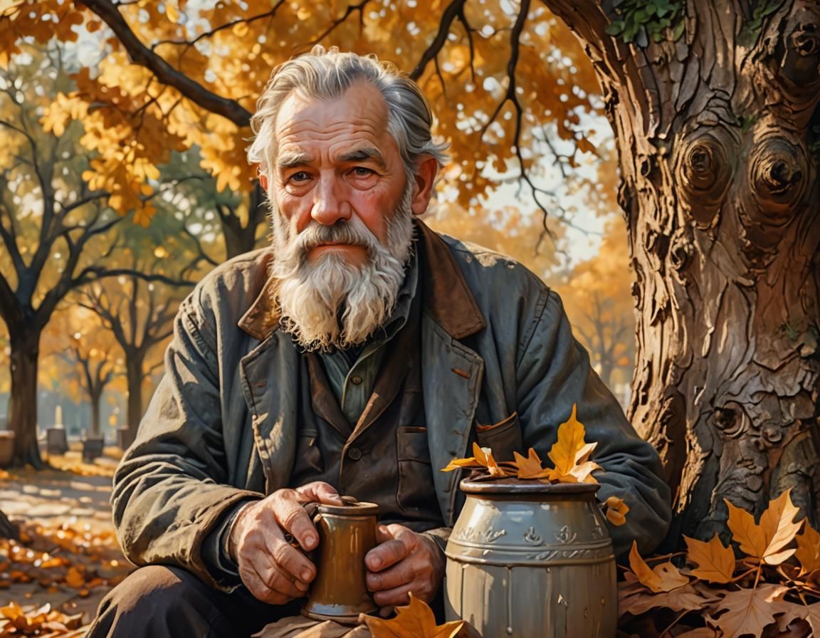 Impressionistic Portrait of Old Man with Stein