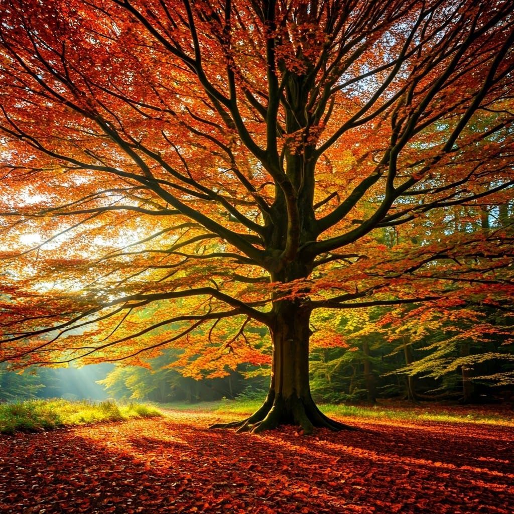Majestic Tree in Vibrant Autumn Forest