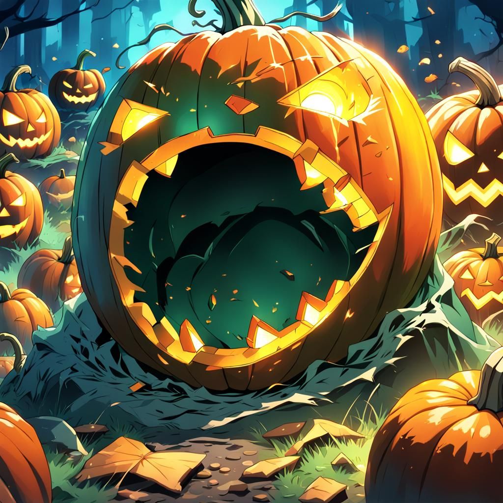 Anime Style Pumpkin with Bite, Cel-Shaded