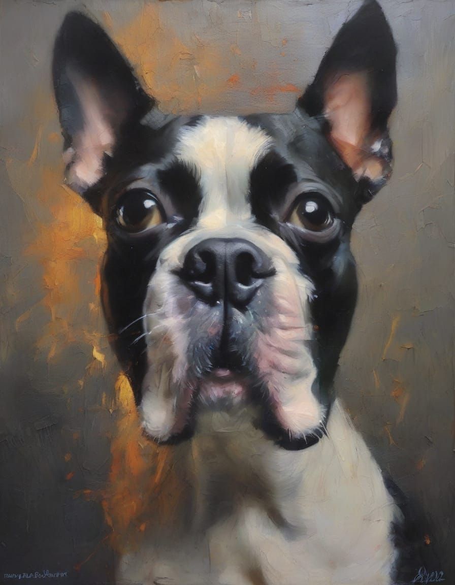 Ethereal Boston Terrier Portrait in Firelight