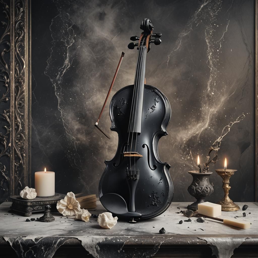 Chalk Violin on Antique Shelf: Fantasy Concept Art