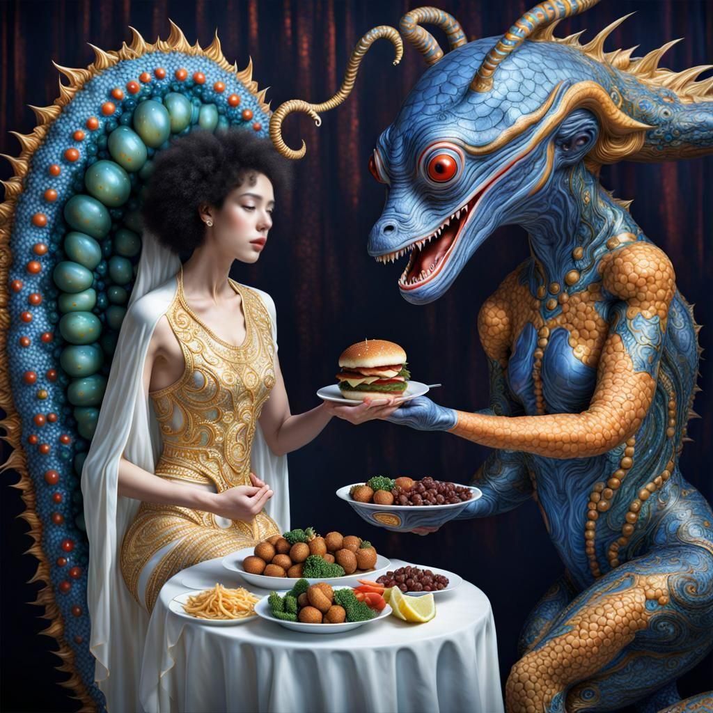 Dreamlike Alien Feast in Hyperrealistic Style