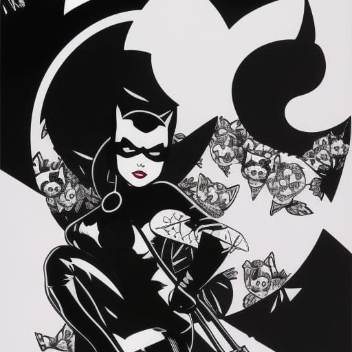 Hello Kitty Catwoman in Comic Book Style