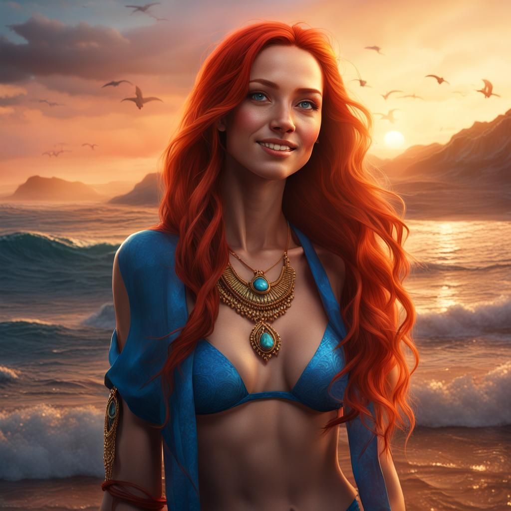 Radiant Redhead at Sunset: Fantasy Concept Art