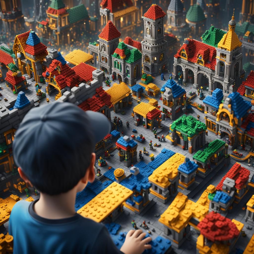Boy Builds Lego City: Detailed Matte Painting