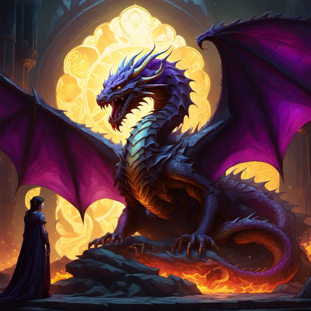 Dragon's Mourning: Dark Fantasy Art Nouveau Scene