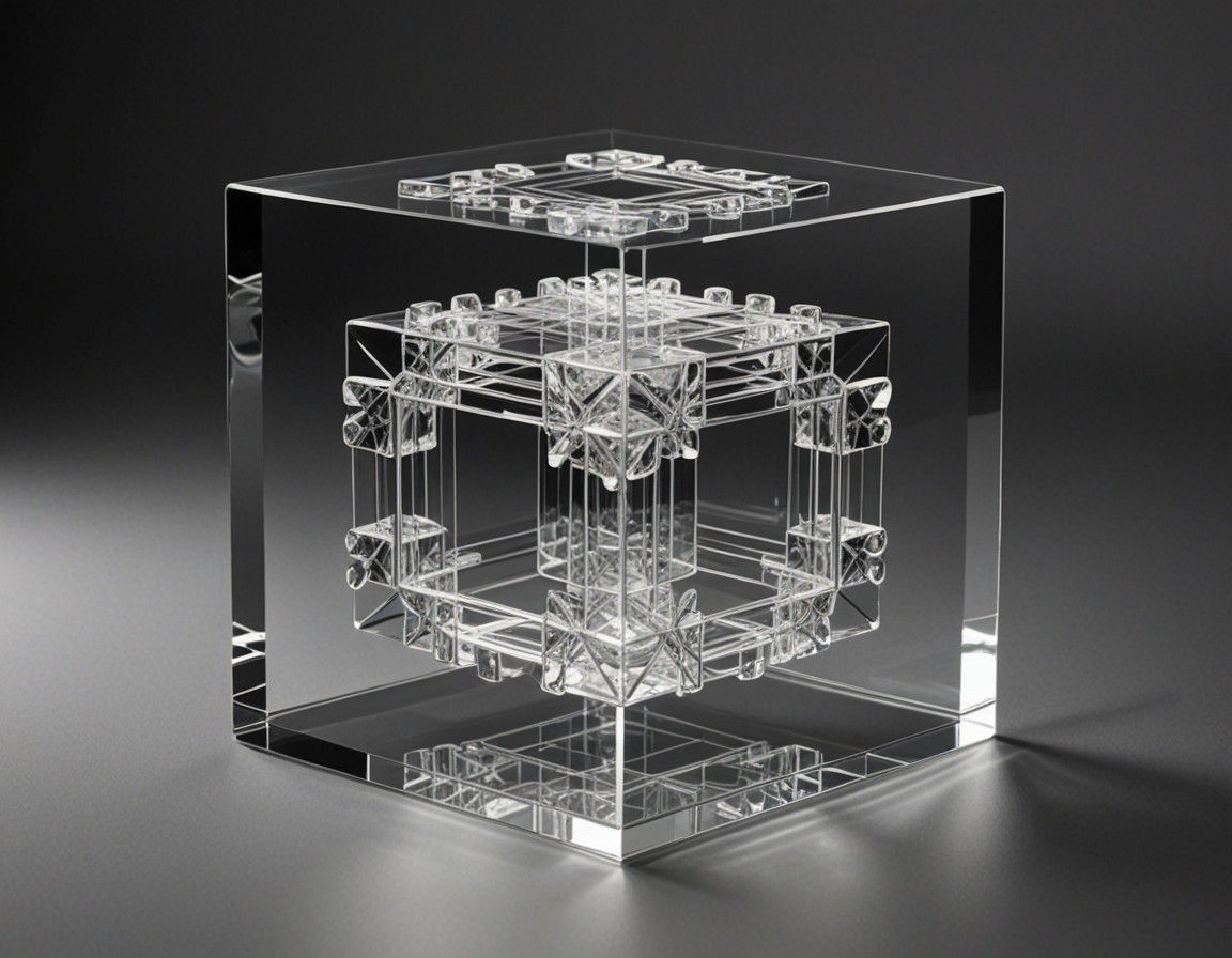 Minimalist Modern Glass Cube with Intricate Etched Patterns