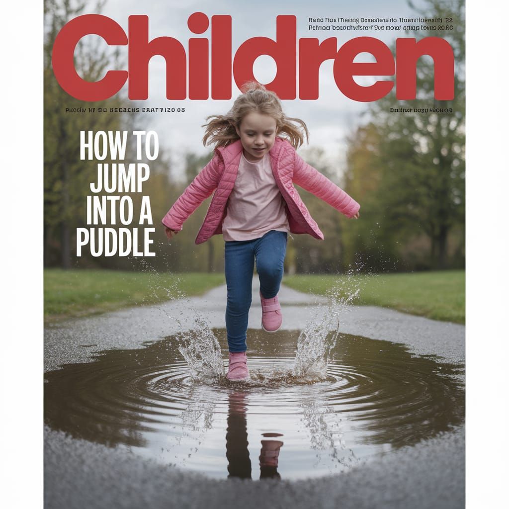 Magazine Cover: Girl Jumping in Puddle