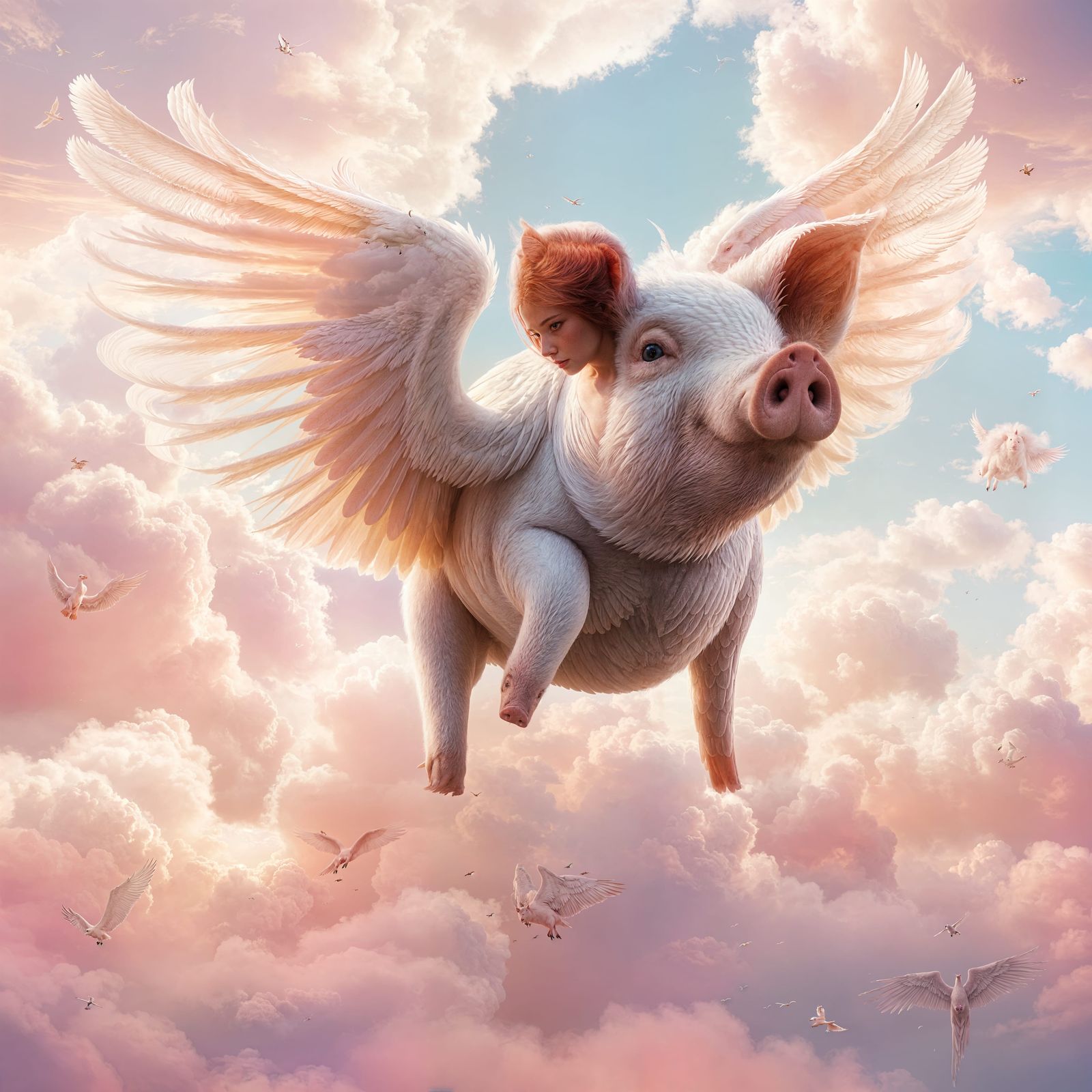 Fantastical Flying Pig Soars Through Vibrant Pink Skies