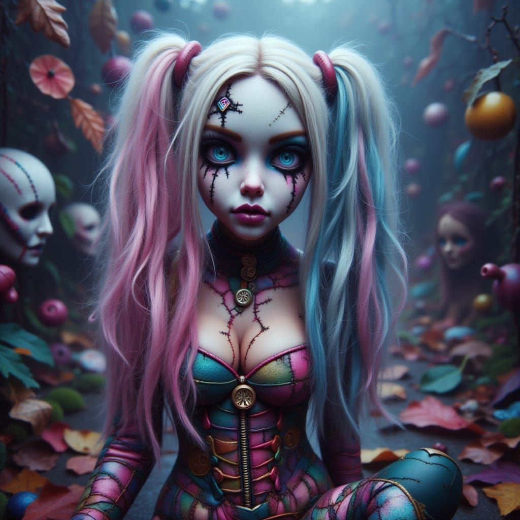 Harley Quinn on Chopper with Gothic Designs