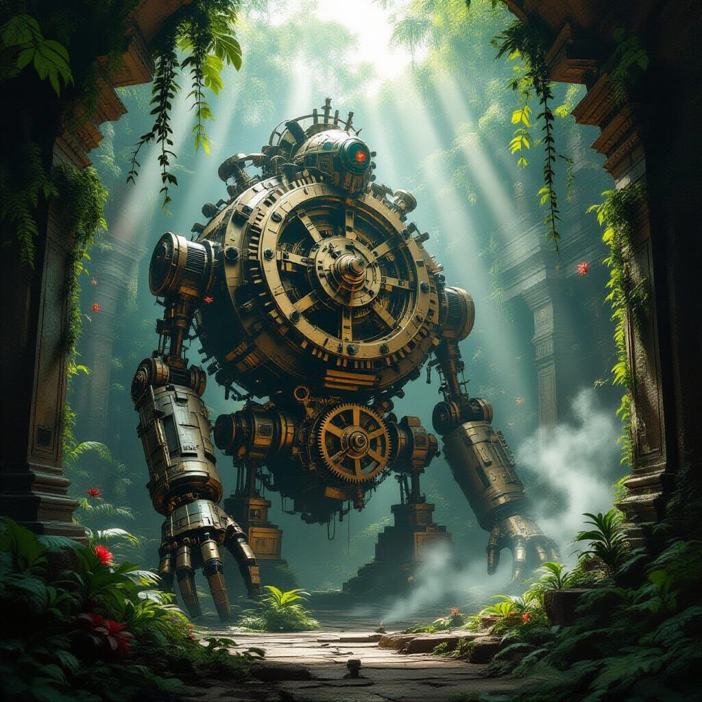 Ancient Clockwork Automaton in Jungle Temple