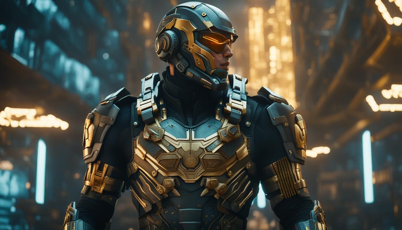 Cyborg Soldier in Cyberpunk Dystopia