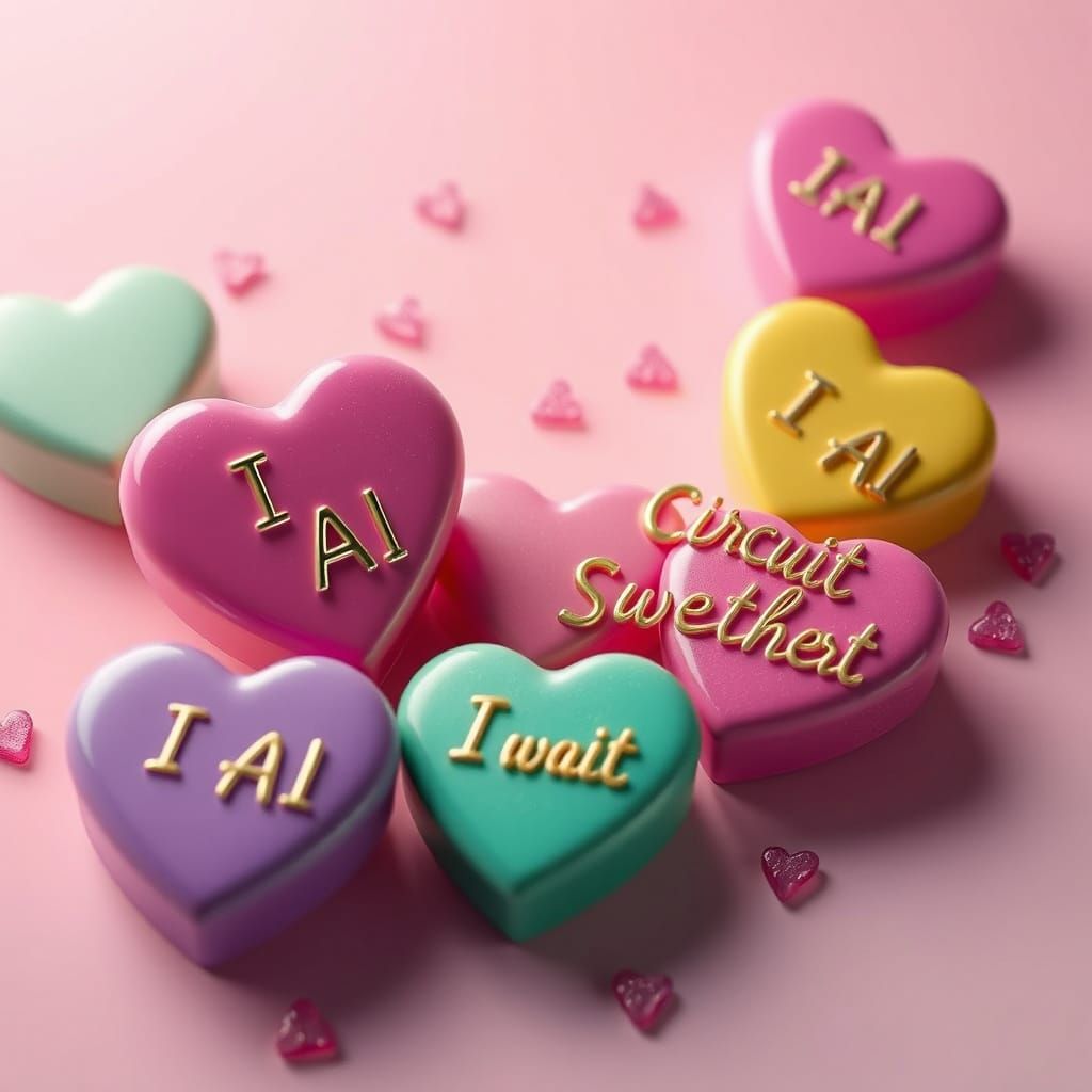 Surrealistic Candy Hearts in Metallic Script, Soft Gradient ...