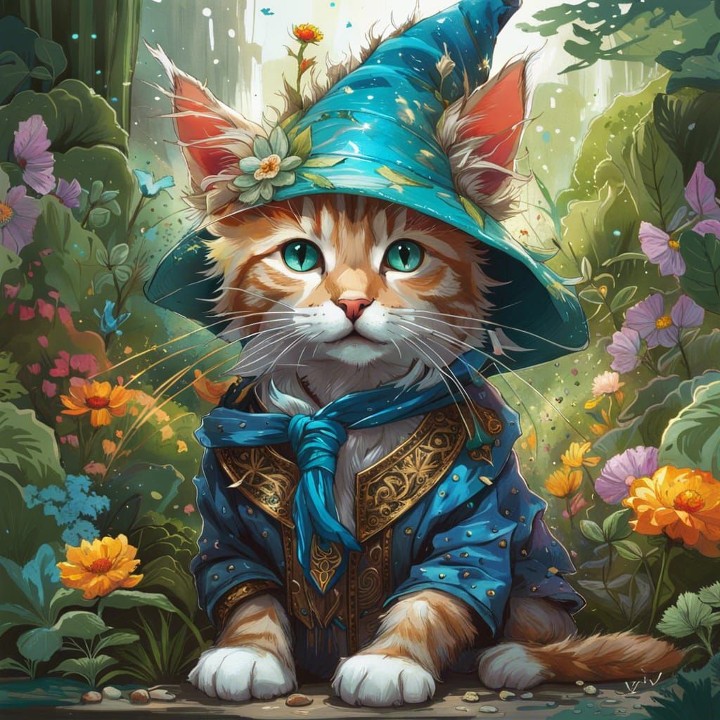 Wizard Kitten Portrait: Vivid Digital Art