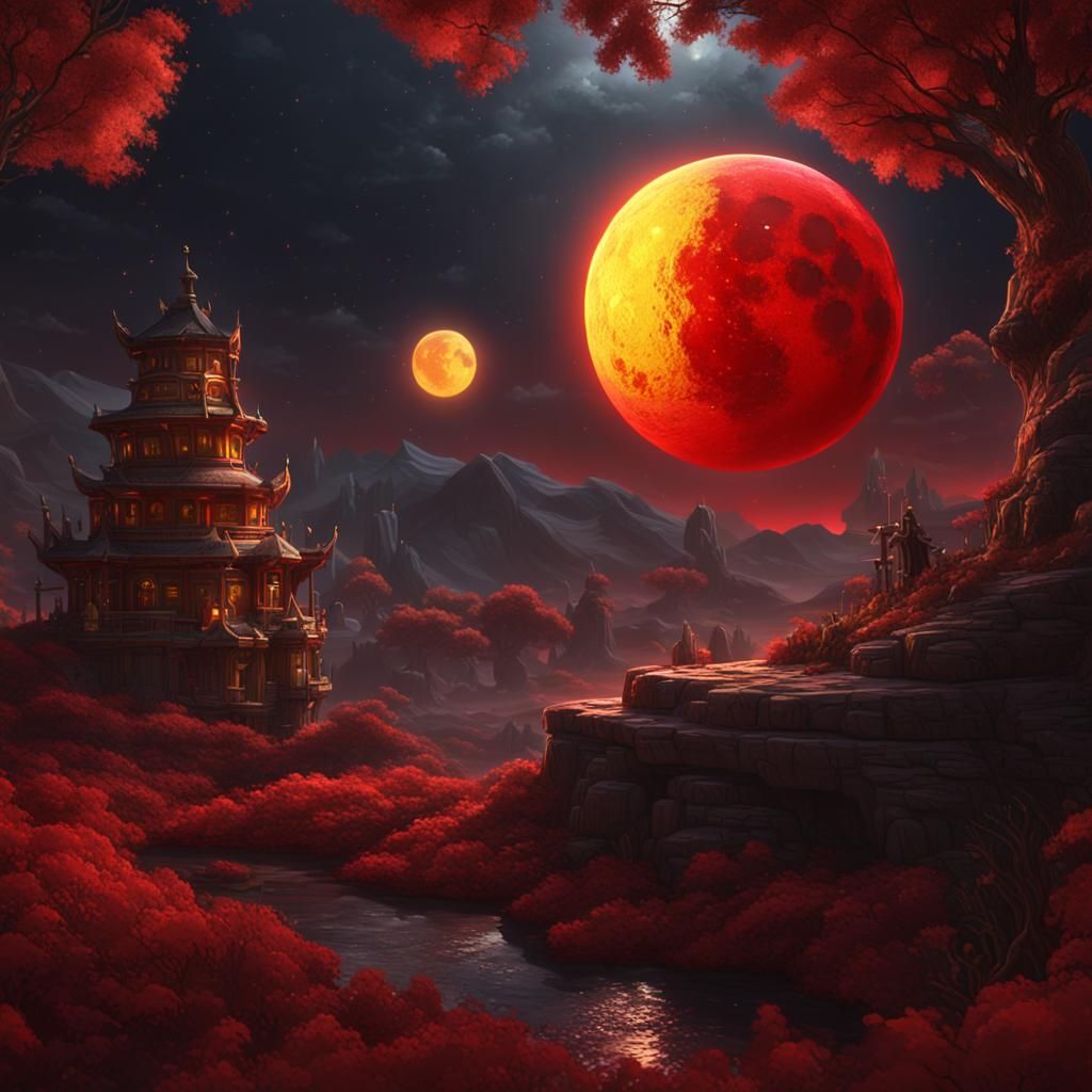 Surreal Eye and Red Moon Fantasy Art