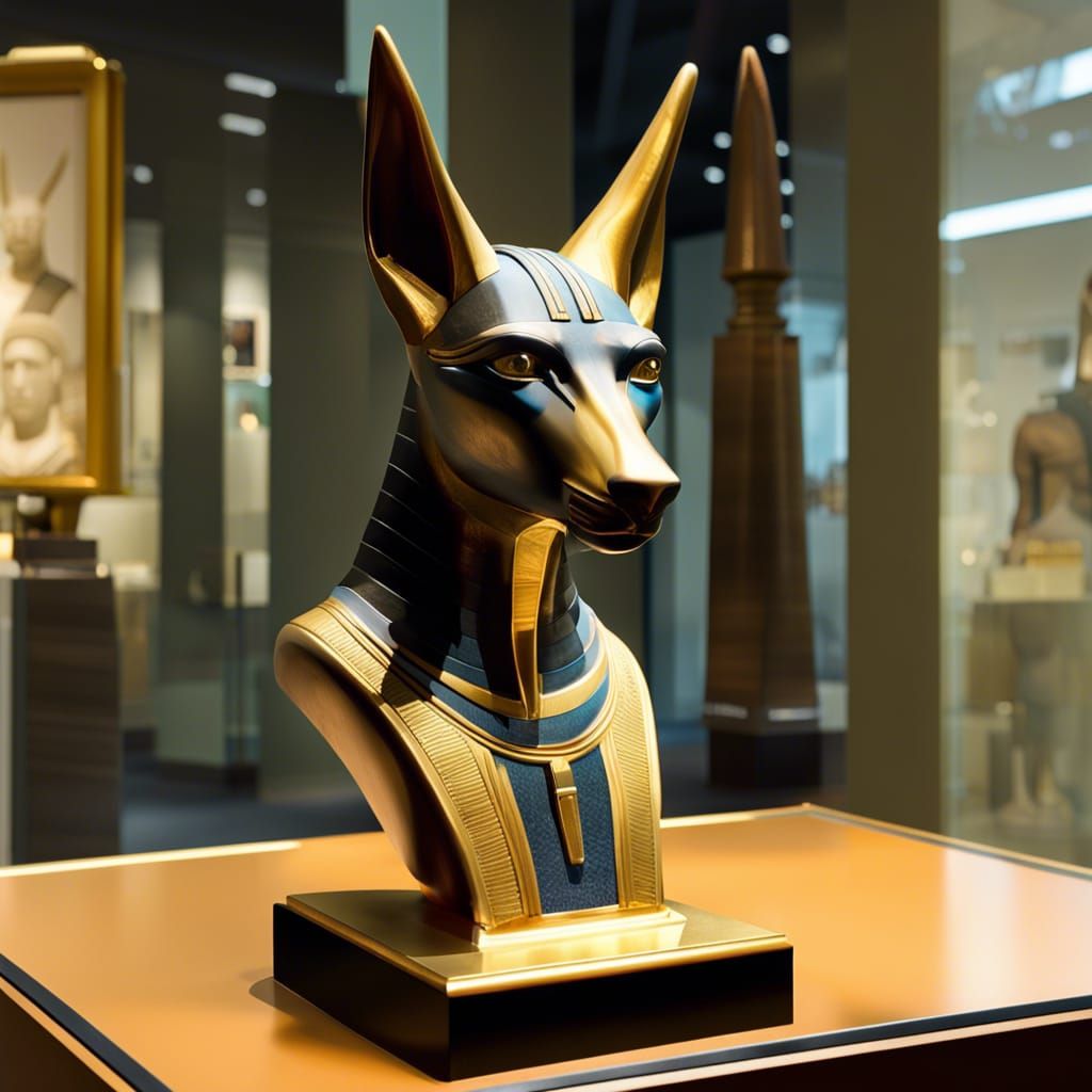 Glass Statue of Anubis in Museum Display
