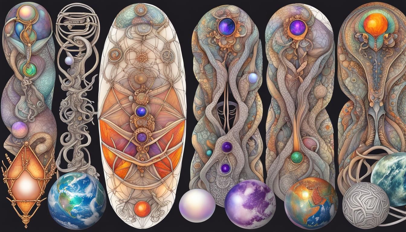 Abstract Quantum Zentangle with Whale Skeleton and Runes