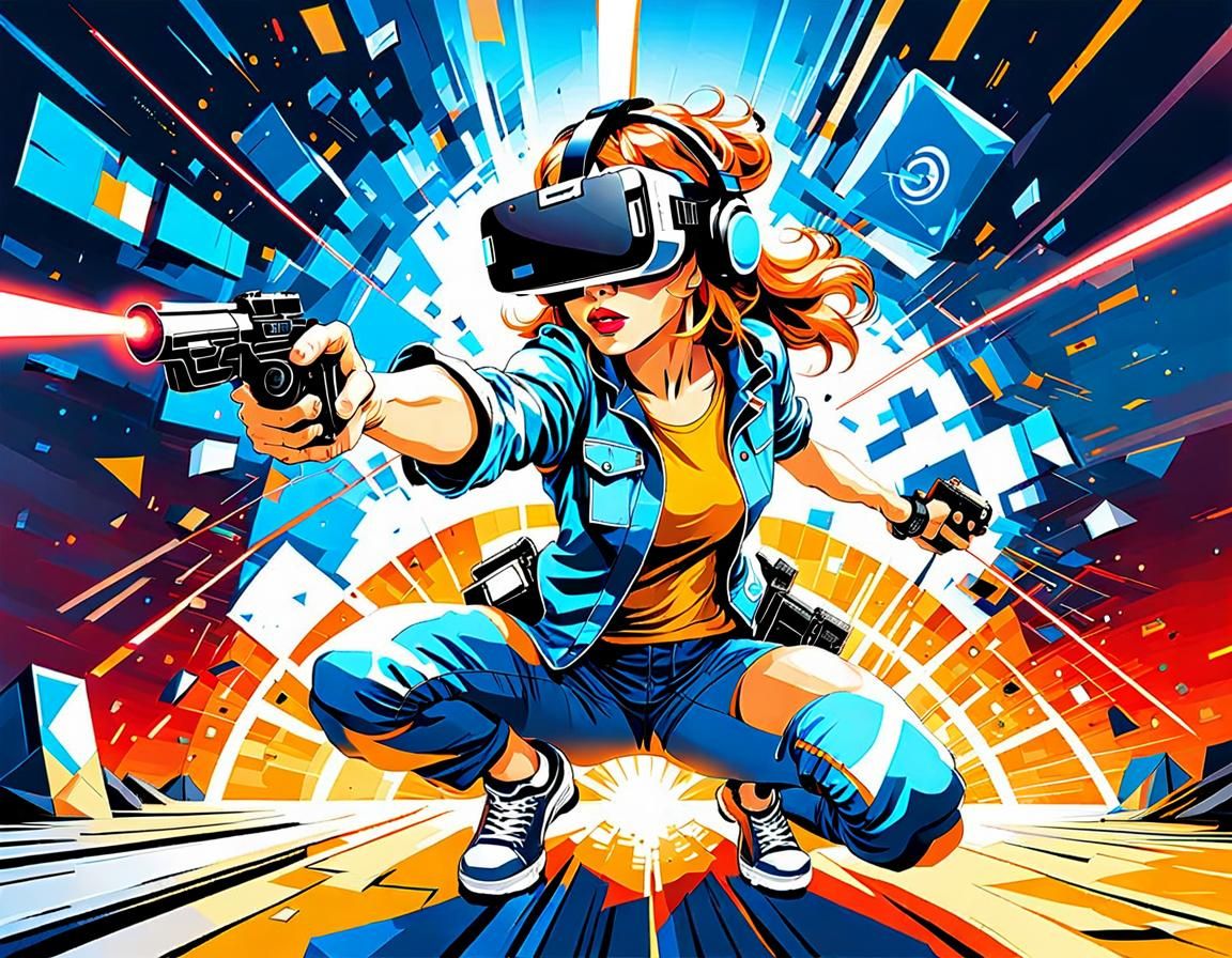 Gamer Girl in VR Simulation, Aetherpunk Style