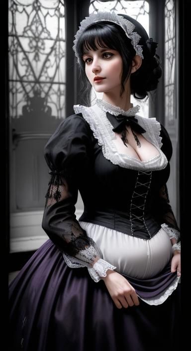 Gothic French Maid Doing Laundry: Hyperrealistic Concept Art