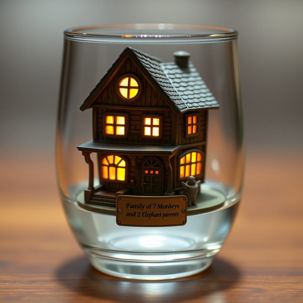 Glass Cup with Miniature Two-Story House Scene