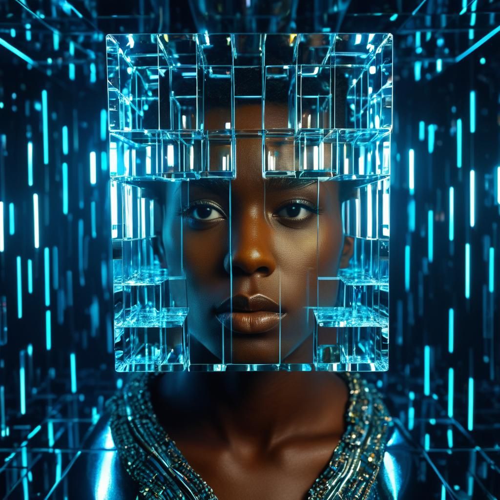 Sad Figure in Sci-Fi Cubist Dreamscape