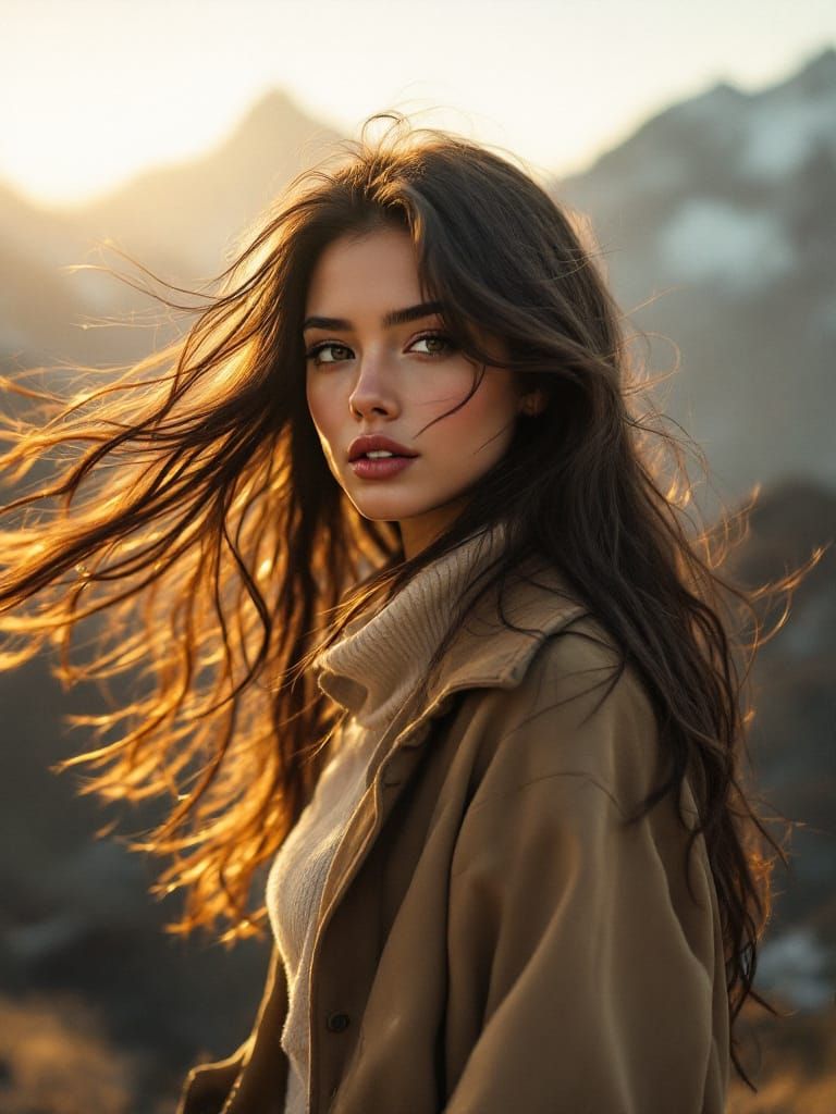 Captivating Woman Photographed at Golden Hour with Mountain ...