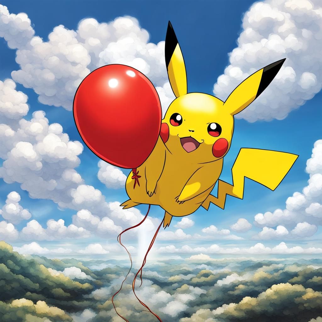 Pikachu and Red Dragon Balloons in the Sky
