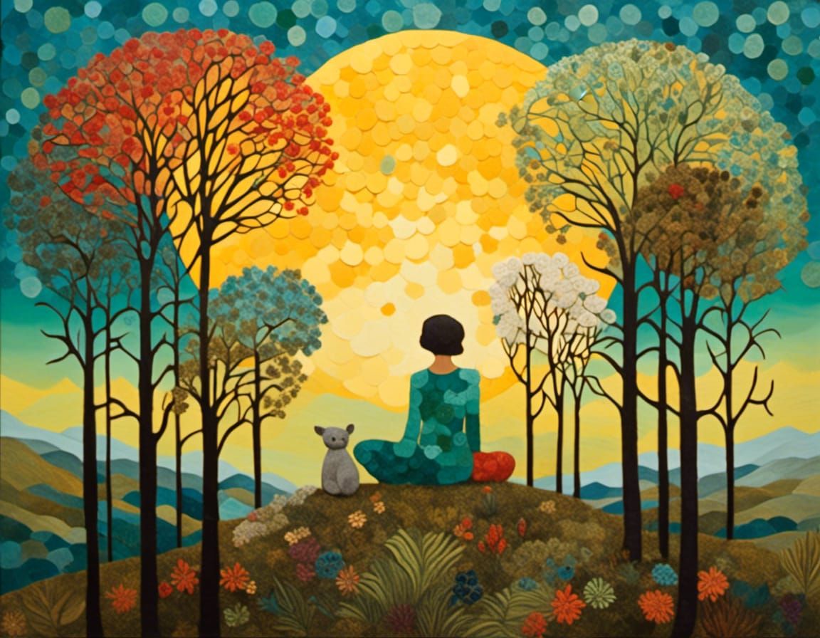 Forest Meditation in Art Brut Crewel Embroidery