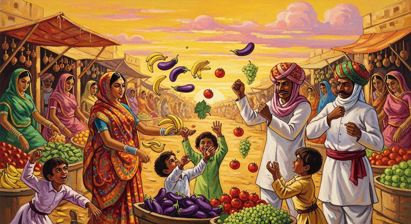 Vibrant Bazaar Scene in Style of Indian Masters