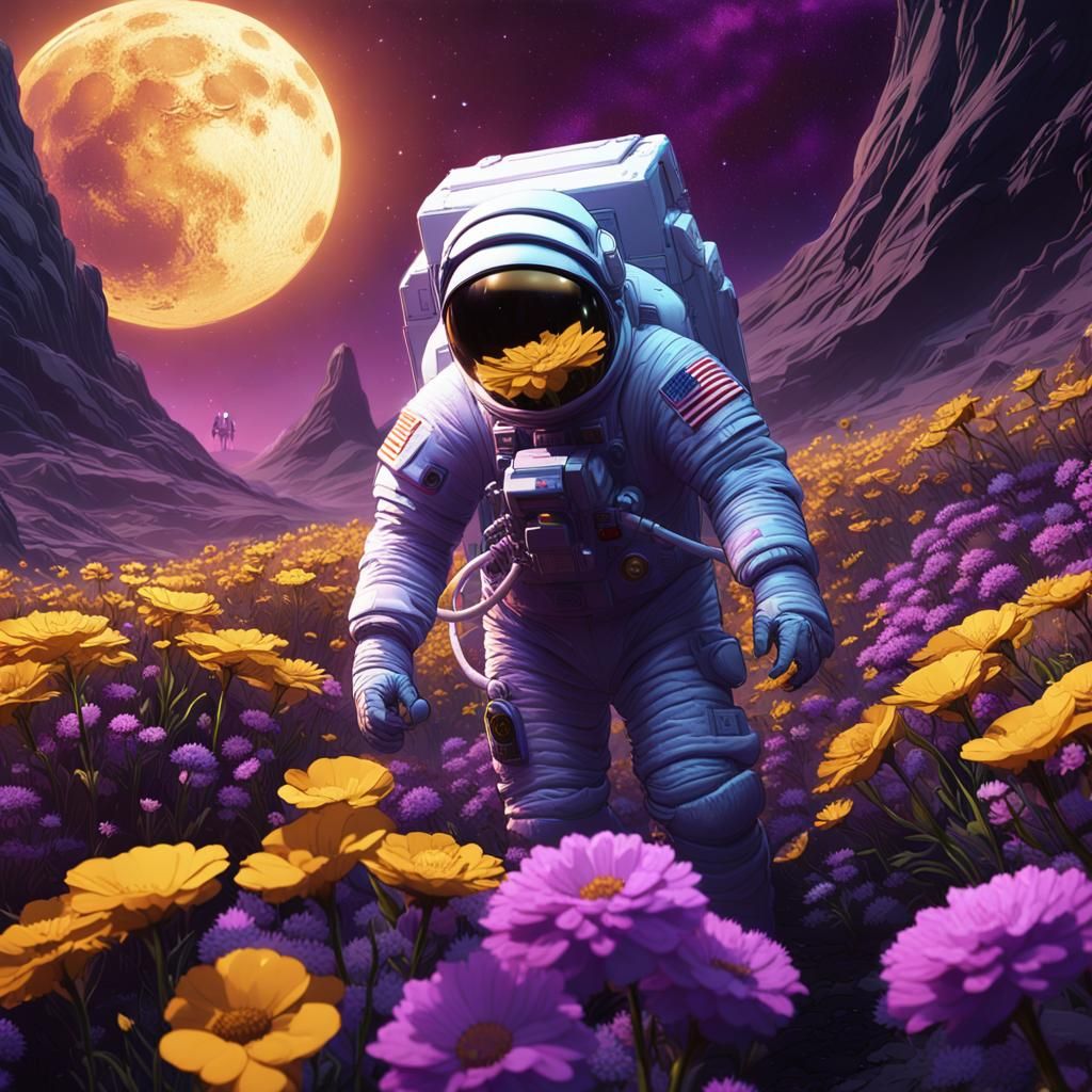 Astronaut's Lunar Garden: A Dark Fantasy Masterpiece