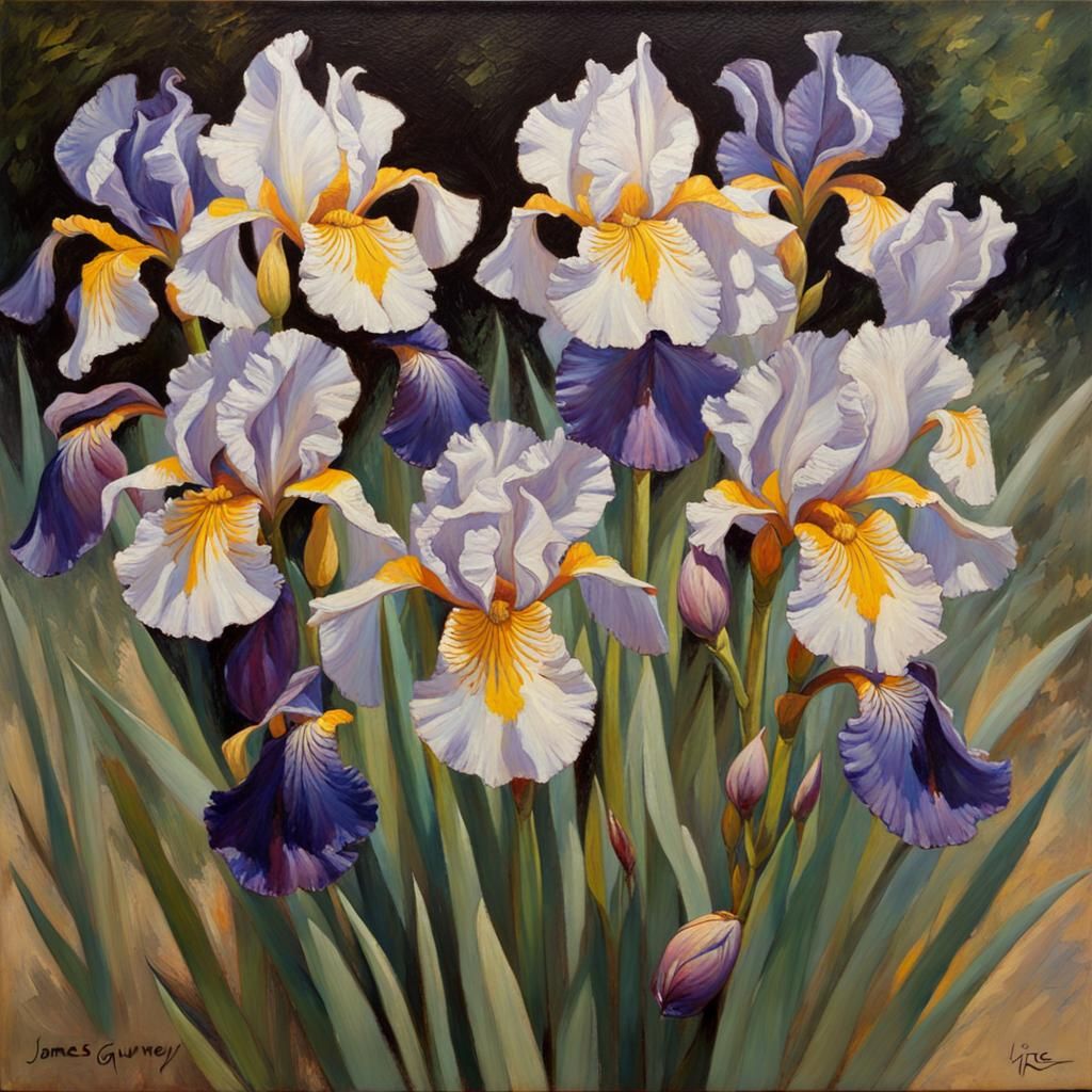 Irises Oil Painting in Realistic Style