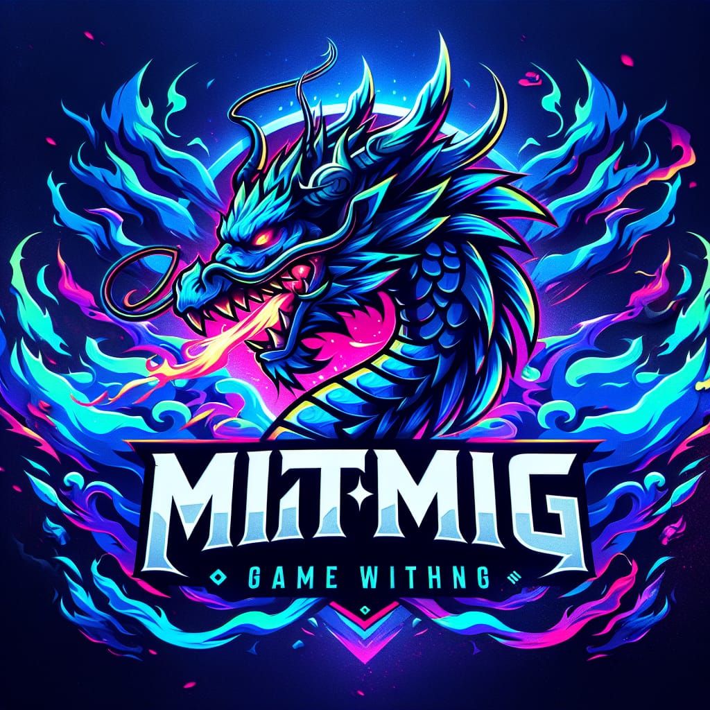 Vibrant Dragon Gaming Logo in Neon Blues and Purples
