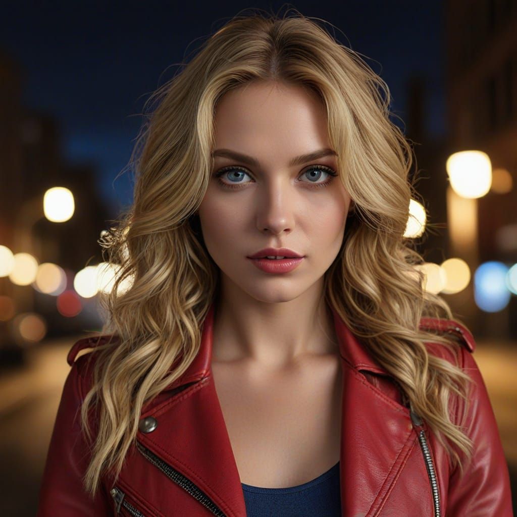 Hyperrealistic Portrait of Kara Zor-El in Leather