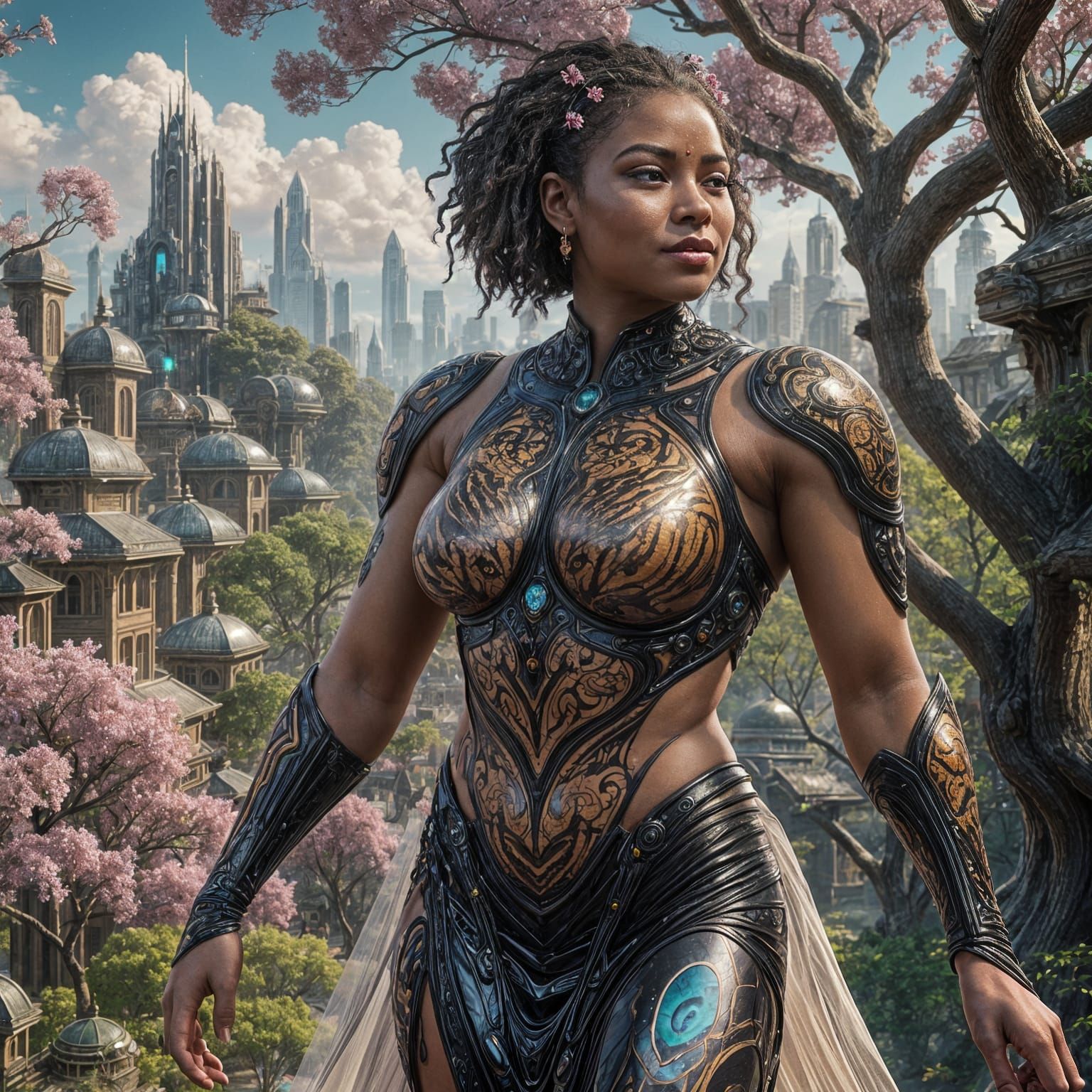 Alien Beauty in Sci-Fi Town: Fantasy Concept Art