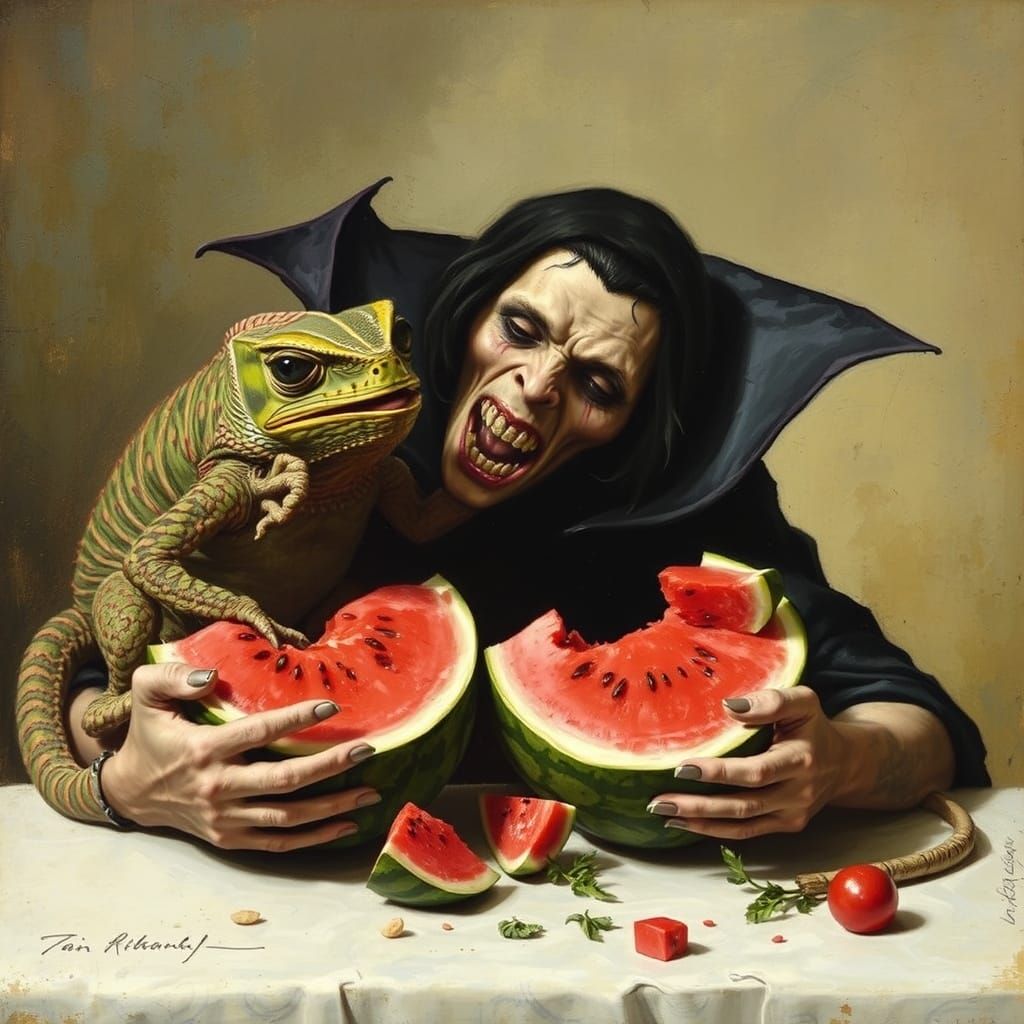 Vampire and Chameleon Eating Watermelons, in Vrubel & Consta...