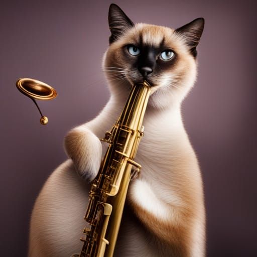 Siamese Cat Plays Saxophone