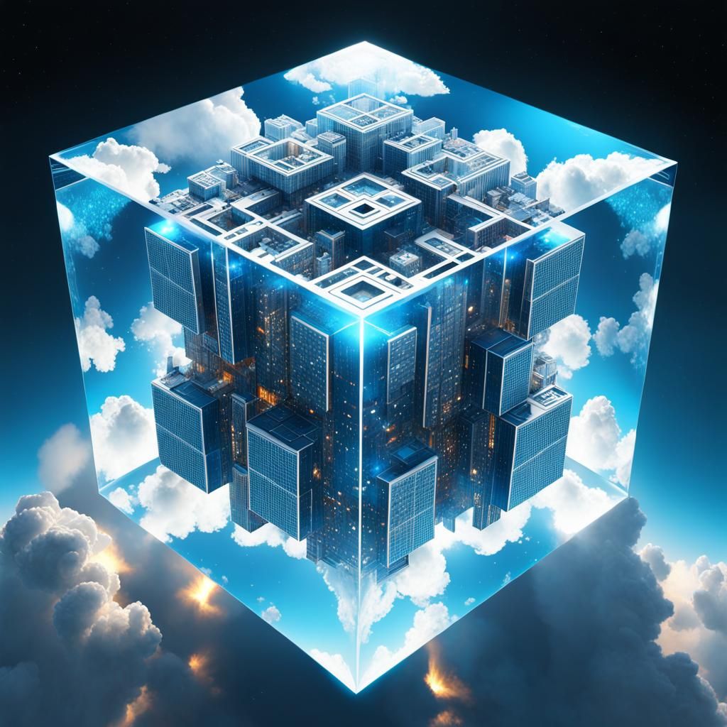 Surreal Sky Cube Cityscape with Fractal Details